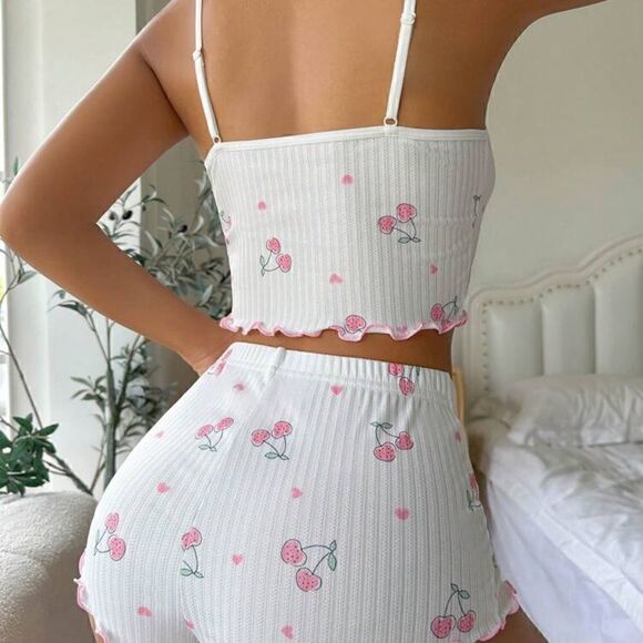 Cherry Print Comfortable Cami Top and Shorts Pajama Set - Picture 2 of 7
